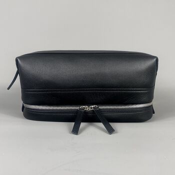 Black Leather Double Zip Wash Bag, 3 of 10