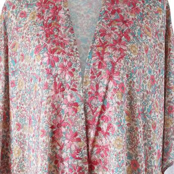 Pastel Floral Viscose Kaftan Jacket With Heavy Pink Ombre Fishbone Embroidery, 6 of 7