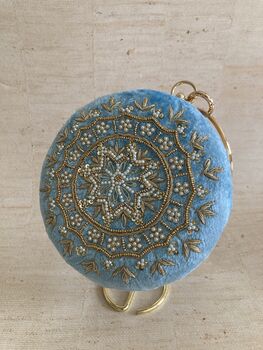 Blue Handcrafted Velvet Clutch Bag, 5 of 10