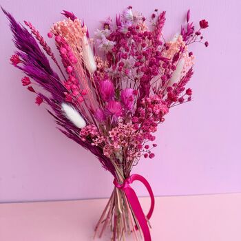 Cerise Dried Flower Arrangement With Babies Breath And Pampas, 5 of 6