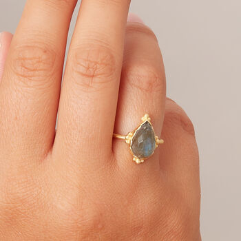 Grey Labradorite18 K Gold And Silver Pear Shaped Ring, 2 of 12