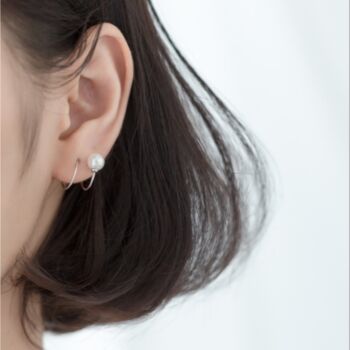 Sterling Silver Pearl Spiral Hoop Earrings, 2 of 6