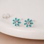 Sterling Silver Emerald Green Forget Me Not Flower Stud Earrings – 5mm, thumbnail 1 of 8