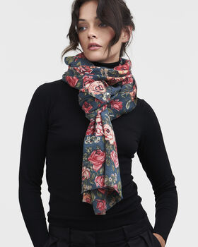 Roses Teal Pashmina Scarf, 3 of 5