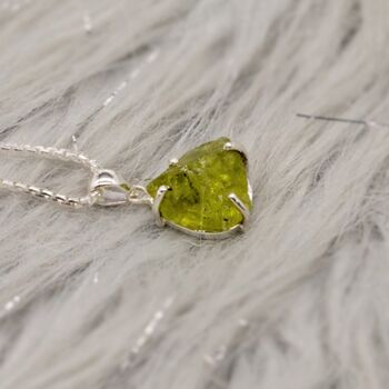 Raw Peridot Sterling Silver Pendant Necklace, 7 of 12
