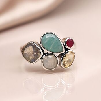 Sterling Silver Faceted Multi Gemstone Ring, 3 of 6