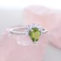 Genuine Pear Cut Peridot Crown Ring In Sterling Silver, thumbnail 1 of 12