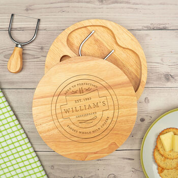 Personalised Vintage Wooden Cheese Board Set, 6 of 6