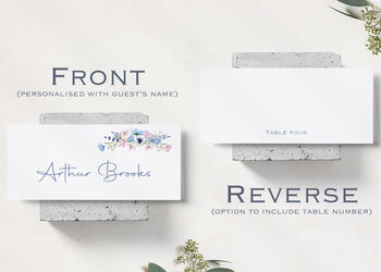 Blue And Pink Wildflower Wedding Place Card, 2 of 4