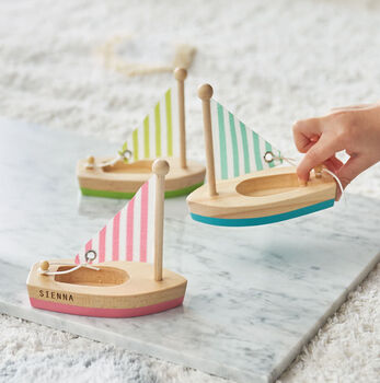Personalised Set Of Three Wooden Sail Boats, 4 of 5