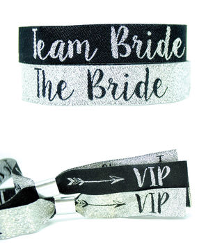 Team Bride Silver And Black Hen Party Wristbands, 6 of 9