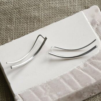 Sterling Silver Curved Bar Climber Earrings, 3 of 5