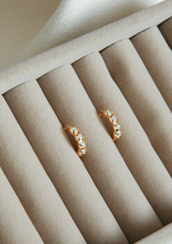 18k Gold Opal Encrusted Huggie Hoop Earrings, 3 of 3