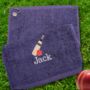 Embroidered Cricket Towel With Name And Carabina, thumbnail 1 of 8