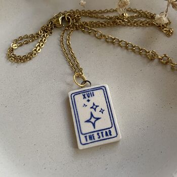 Ceramic Tarot Card Tiny Clay Charm Necklace The Star, 4 of 9