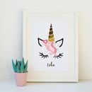 gold foil personalised unicorn print by sweetlove press
