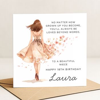 Personalised 18th Birthday Card For Niece Floral Dress, 2 of 8