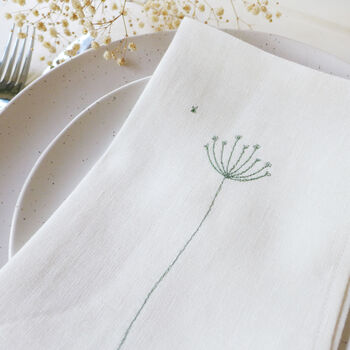 Embroidered Cow Parsley Linen Napkins, 4 of 5