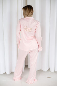 Embroidered Personalised 'Mrs' Satin Pyjamas For Brides, 4 of 12