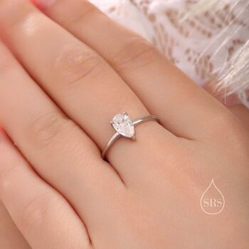 Sterling Silver One Carat Pear Cut Moissanite Diamond Classic Single Stone Engagement Ring, 4 of 9
