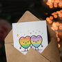 Cute Lgbtq Rainbow Kawai Hearts One Beat Valentine's Card, thumbnail 3 of 6