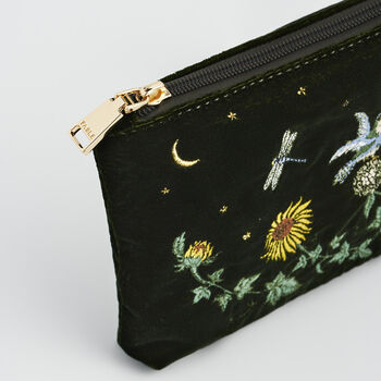 Green Sunflower Velvet Embroidered Pouch, 7 of 7
