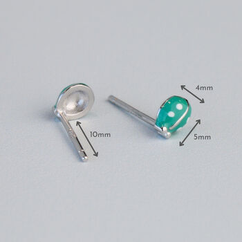Sterling Silver Tiny Blue Ladybird Stud Earrings, 5 of 6