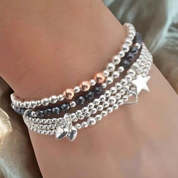 Personalised Sterling Silver And Hematite Five Stack Bracelet Set, 3 of 7