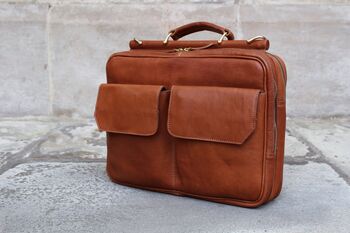 Tan Leather Briefcase Laptop Bag, 5 of 12