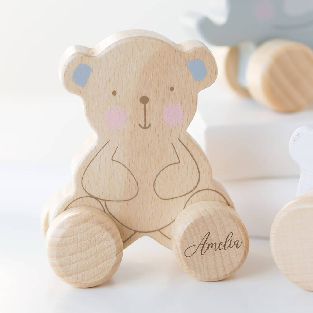Personalised Wooden Teddy Push Toy