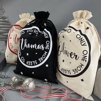 Personalised Christmas Eve Bag Two Natural With Red, 12 of 12