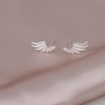 Sterling Silver Angel Wing Earrings Studs, 2 of 3