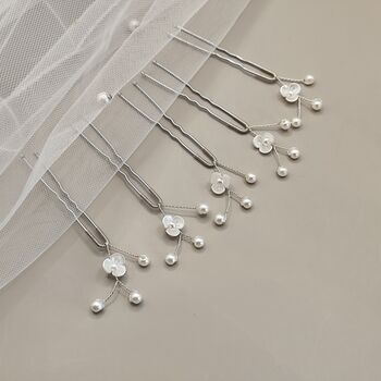 Set Of Five Pearl Flower Bridal Hair Pins, 10 of 12