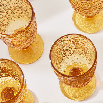 Set Of Four Amber Sunrise Embossed Wine Glasses, 3 of 8