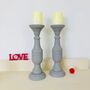 Pair Of Extra Large Vintage Painted Pillar Candlesticks, thumbnail 1 of 6