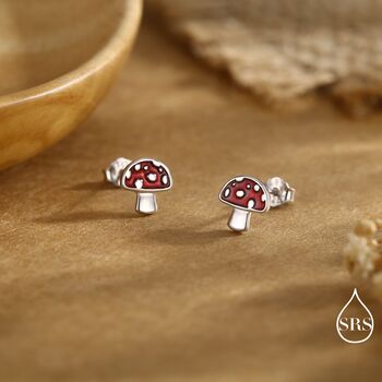 Mushroom Stud Earrings In Sterling Silver, 3 of 11