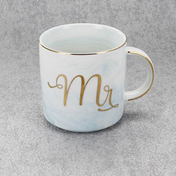 Mr And Mrs Ceramic Marble Blue Mugs, 4 of 5