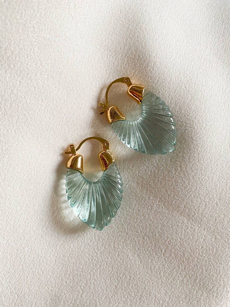 18k Gold Art Deco Fan Hoop Earrings, 1 of 2