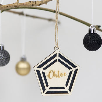 Geometric Personalised Name Christmas Bauble Decoration, 2 of 3