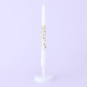 G Decor Set Of Two White Dinner Candles With Gold Stars, 4 of 5