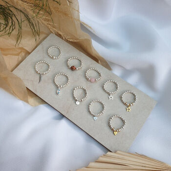 Sterling Silver Star Charm Stacking Stretch Bead Ring, 5 of 7