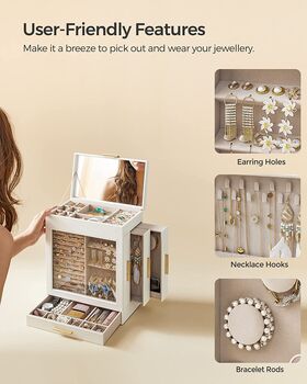 Five Layer Jewellery Organiser Box With Side Drawers, 5 of 9
