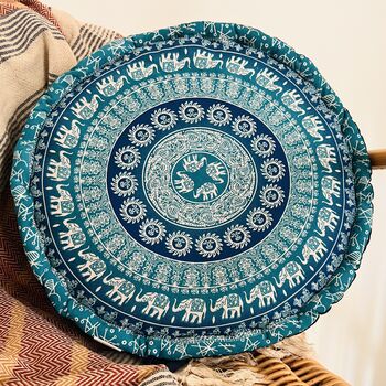 Hand Printed Elephant Mandala Floor Yoga Cushion, 6 of 8