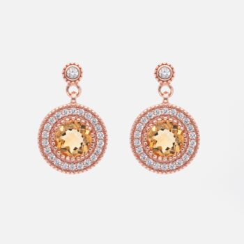 Round 18k Rose Gold Plated Citrine Drop Earrings, 2 of 3