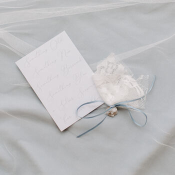 Something Blue Tie Style Vintage Button Garter, 3 of 6