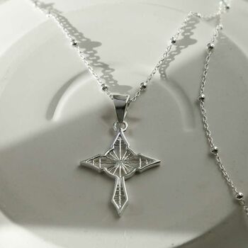 Sterling Silver Star Cross Pendant Necklace, 5 of 7