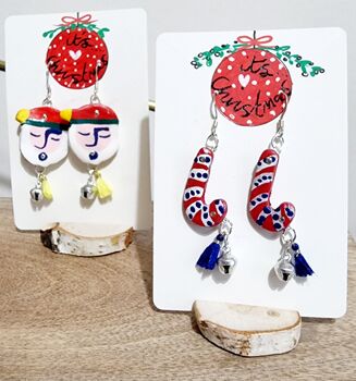 Painted Festive Elf Candy Cane Earrings With Stand, 8 of 9