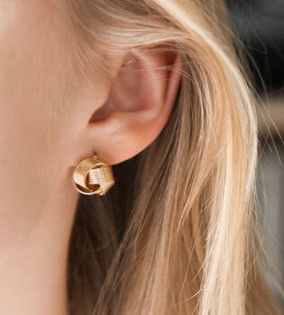 Gold Colour Textured Knot Stud Earrings, 3 of 3