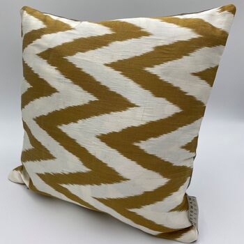 Square Ikat Silk Cushion Gold Zigzag, 2 of 10