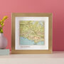 Square Map Wall Art Gold Framed Personalised Print, thumbnail 1 of 6